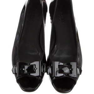 Gucci Black Patent Peep Toe Flats Sz 9